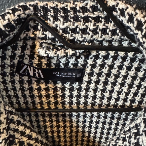 Zara Tweed Black and White Houndstooth Button Up Jacket Size Small - Picture 3 of 4